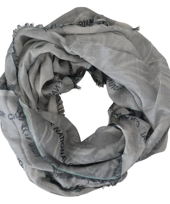 Costume National Gray Print Shawl Foulard Fringes Scarf