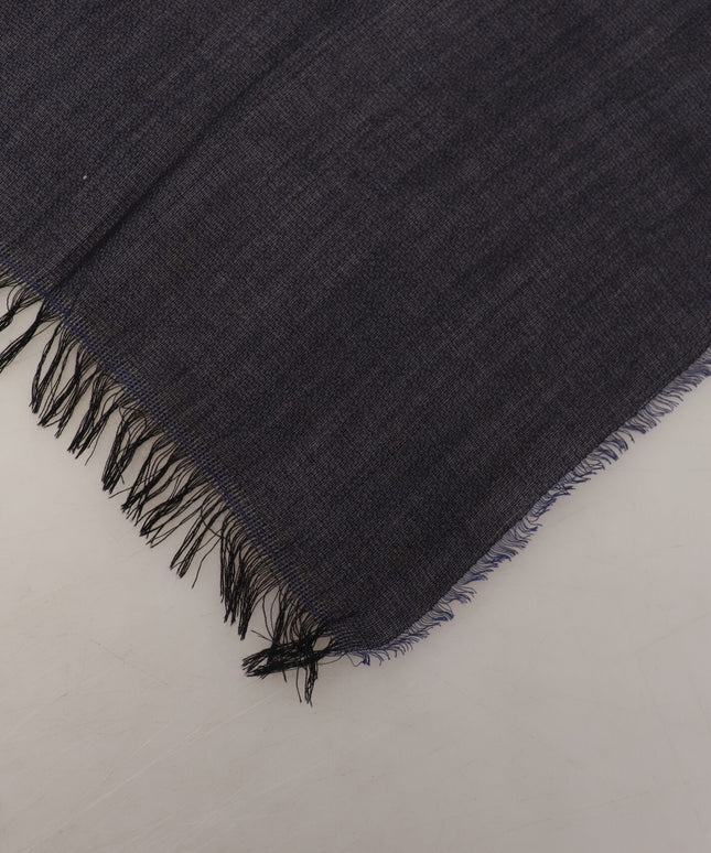 GF Ferre Dark Blue Wool Neck Wrap Shawl Fringes Scarf