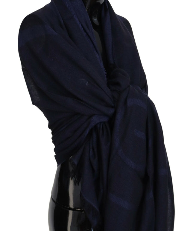 GF Ferre Dark Blue Wool Neck Wrap Shawl Fringes Scarf