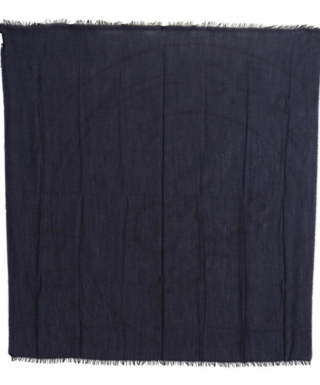 GF Ferre Dark Blue Wool Neck Wrap Shawl Fringes Scarf