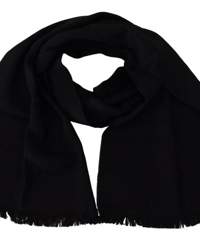 GF Ferre Black Wool Neck Wrap Shawl Fringes Scarf