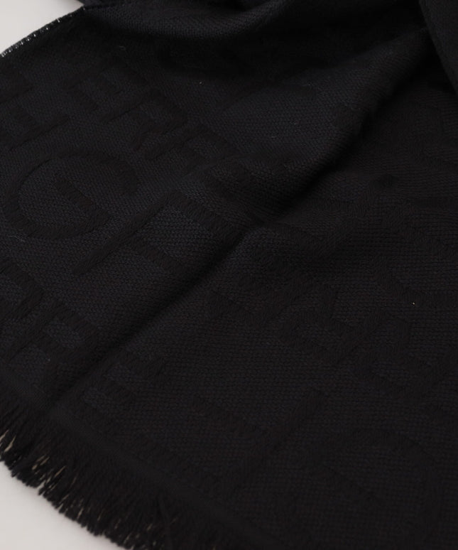 GF Ferre Black Wool Neck Wrap Shawl Fringes Scarf