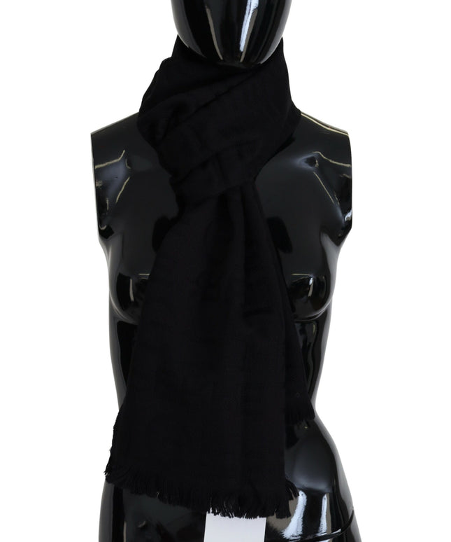 GF Ferre Black Wool Neck Wrap Shawl Fringes Scarf