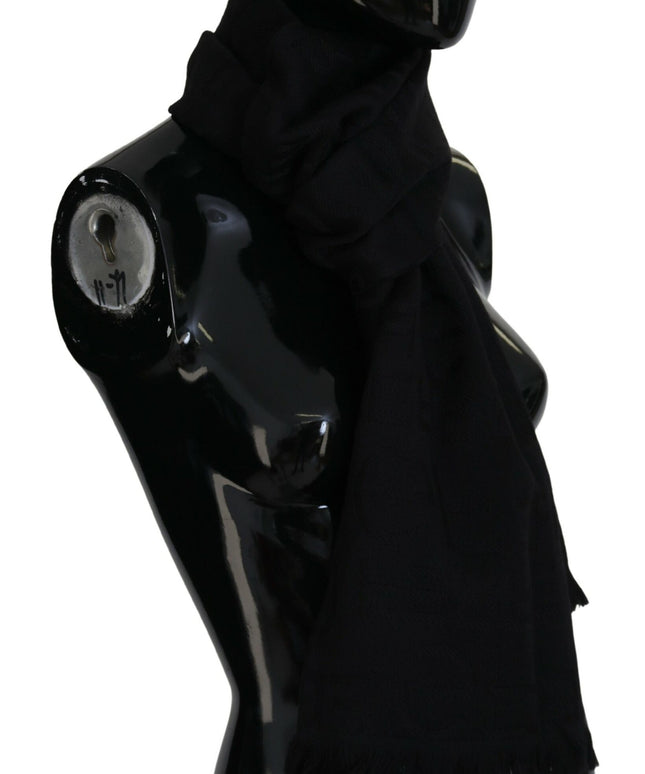 GF Ferre Black Wool Neck Wrap Shawl Fringes Scarf