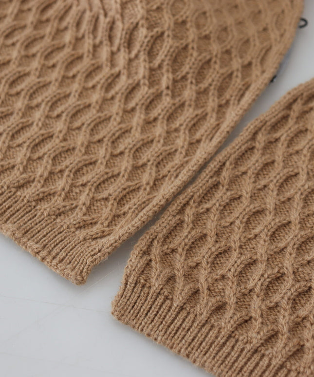 Dolce & Gabbana Dark Brown Wrap Shawl Knitted Camel Scarf