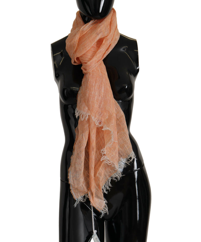 Malo Peach Linen Knitted Shawl Wrap Fringes Scarf