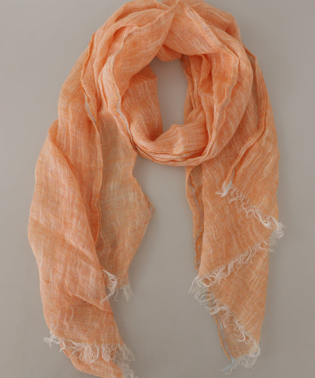 Malo Peach Linen Knitted Shawl Wrap Fringes Scarf