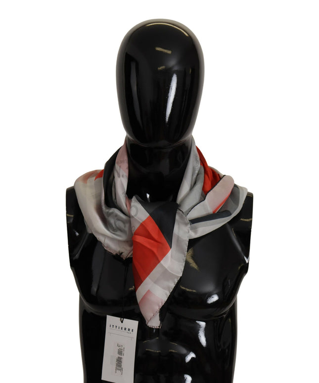 Costume National Gray Red Silk Shawl Foulard Wrap Scarf