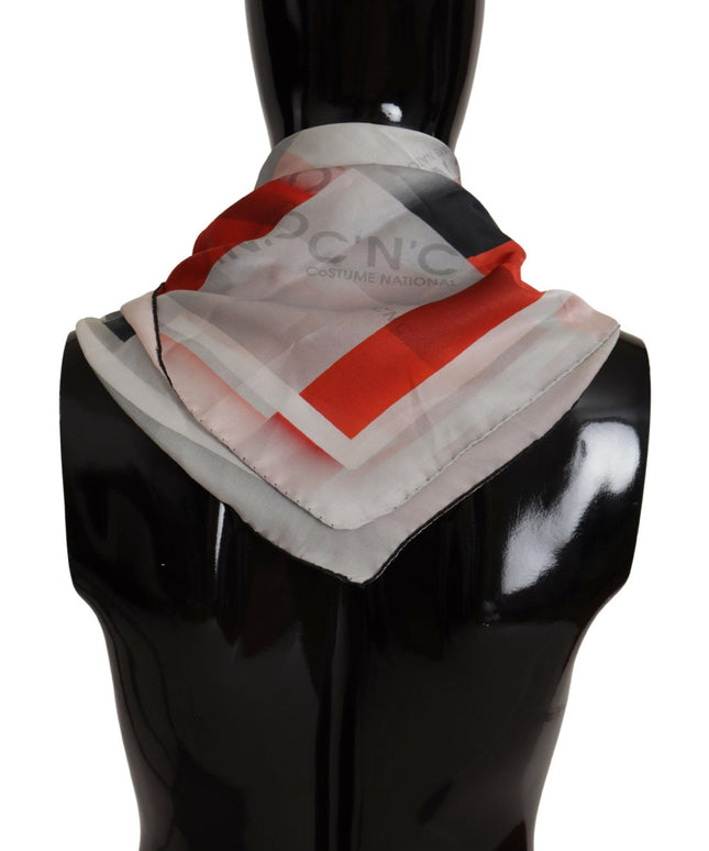 Costume National Gray Red Silk Shawl Foulard Wrap Scarf