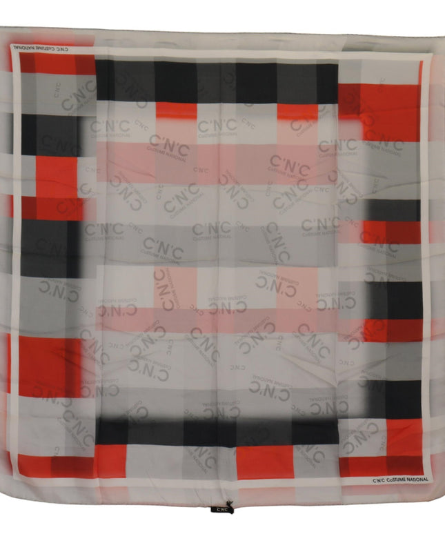 Costume National Gray Red Silk Shawl Foulard Wrap Scarf