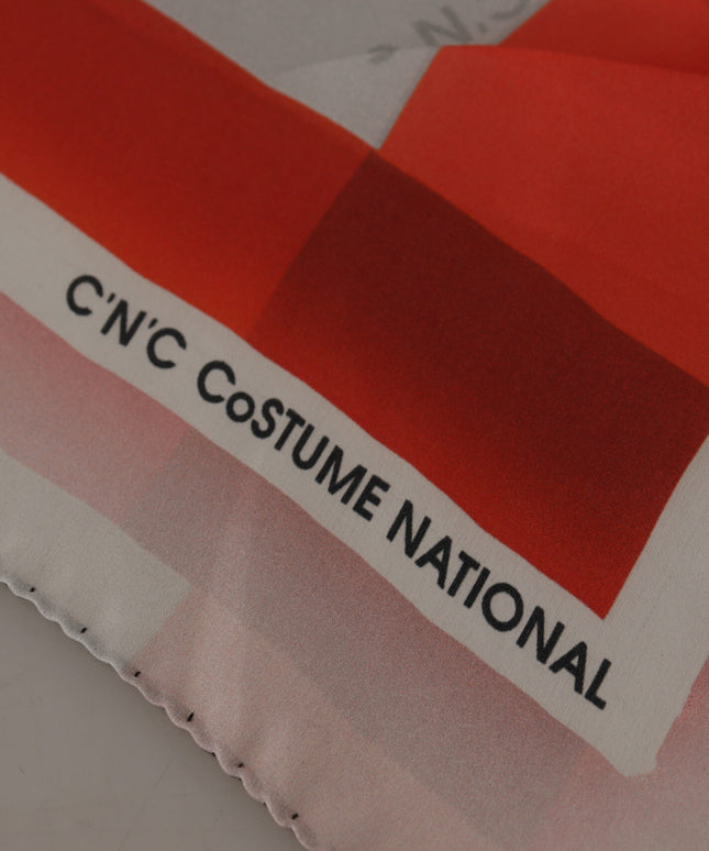 Costume National Gray Red Silk Shawl Foulard Wrap Scarf