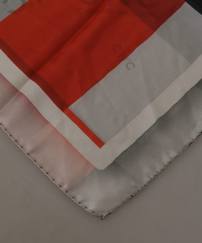 Costume National Gray Red Silk Shawl Foulard Wrap Scarf