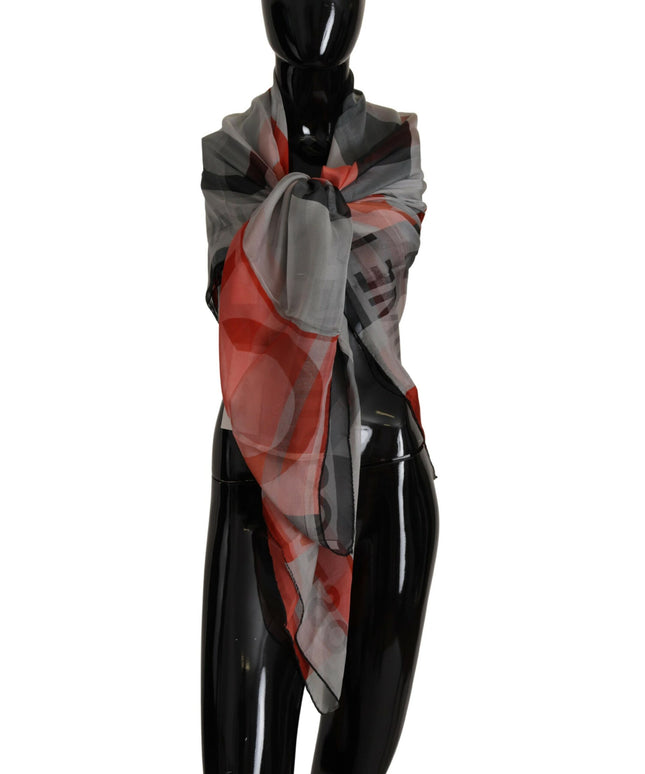 Costume National Gray Red Shawl Foulard Wrap  Scarf