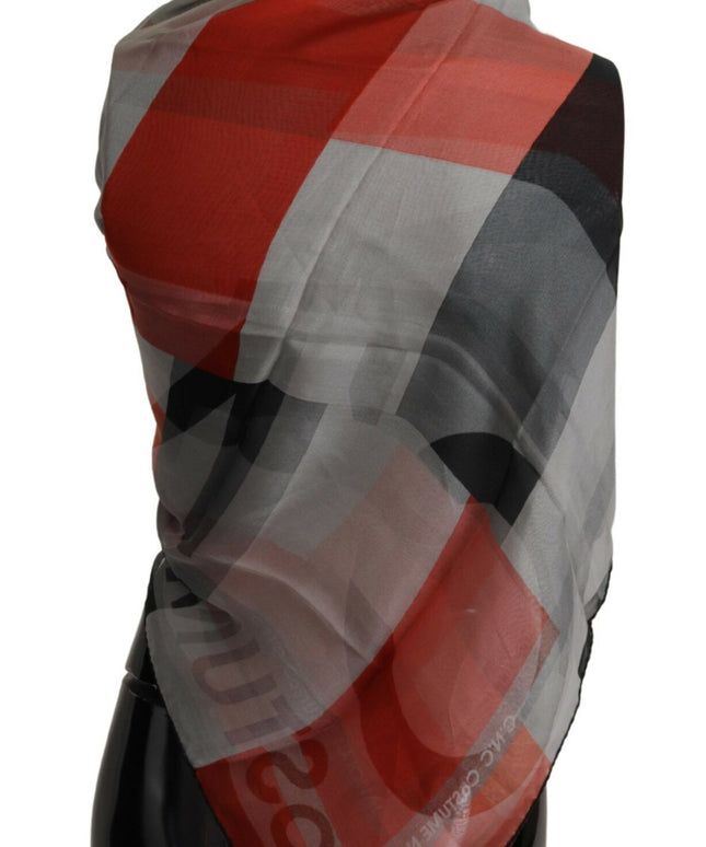 Costume National Gray Red Shawl Foulard Wrap  Scarf