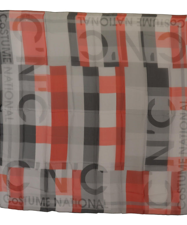 Costume National Gray Red Shawl Foulard Wrap  Scarf