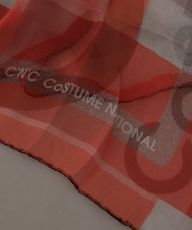Costume National Gray Red Shawl Foulard Wrap  Scarf