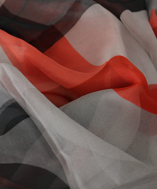 Costume National Gray Red Shawl Foulard Wrap  Scarf