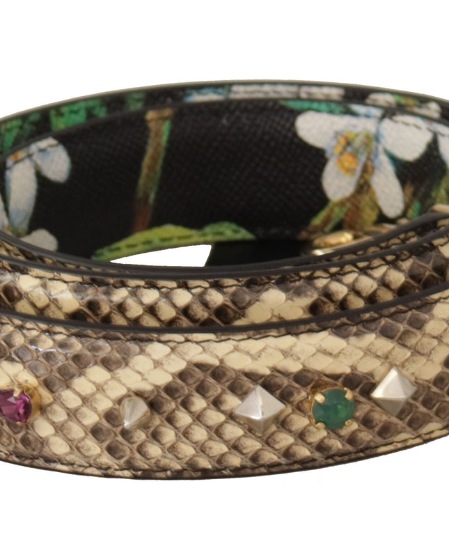 Dolce & Gabbana Beige Exotic Leather Crystals Reversible Shoulder Strap