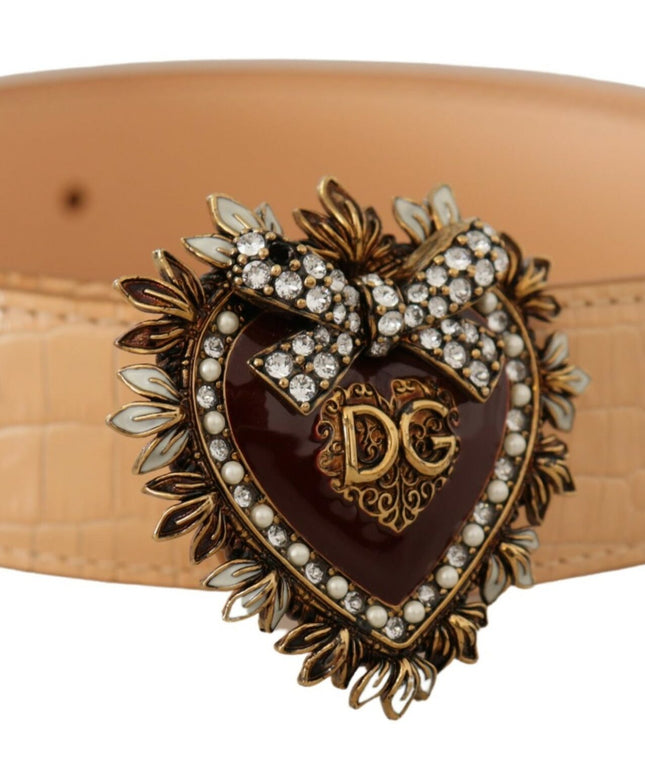 Dolce & Gabbana Beige Croc Pattern DEVOTION Heart DG Waist Buckle Belt