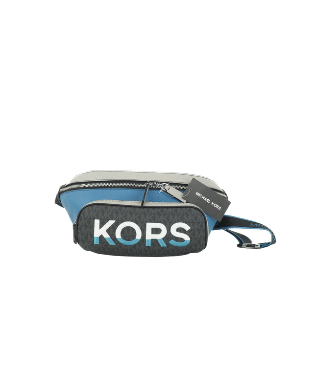 Michael Kors Cooper Large Blue Multi Leather Embroidered Logo Utility Belt Bag