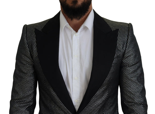 جاكيت بليزر دولتشي آند غابانا أسود فضي من الجاكار بقصّة سليم