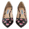 Prada Black Leather Floral Heels Stilettos Pumps