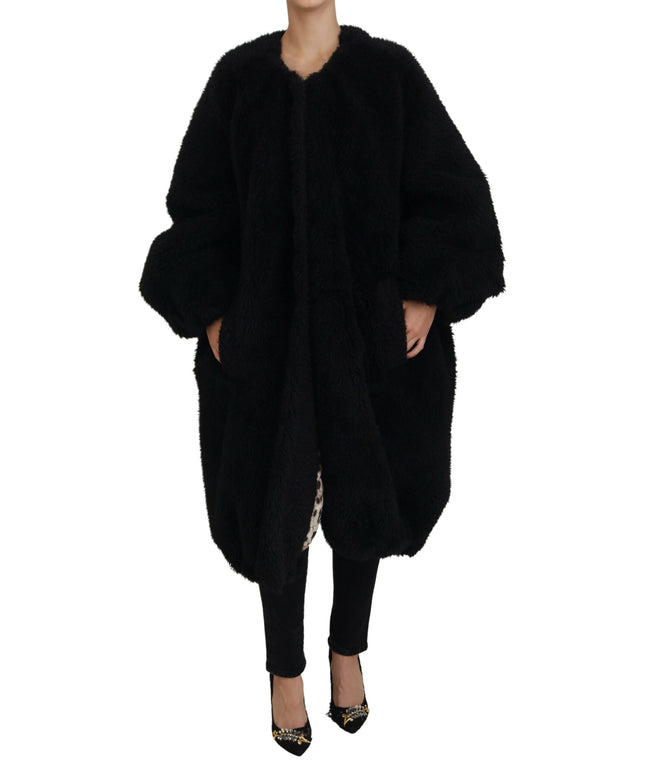 Dolce & Gabbana Black Cashmere Blend Faux Fur Coat Jacket