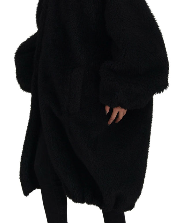 Dolce & Gabbana Black Cashmere Blend Faux Fur Coat Jacket