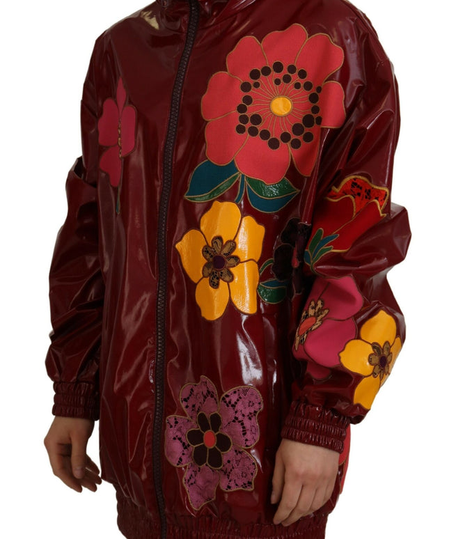 Dolce & Gabbana Maroon Floral Full Zip Polyester Women Jacket