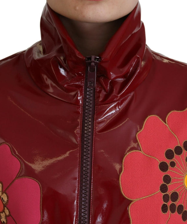 Dolce & Gabbana Maroon Floral Full Zip Polyester Women Jacket