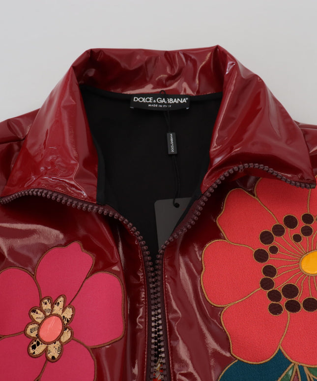 Dolce & Gabbana Maroon Floral Full Zip Polyester Women Jacket
