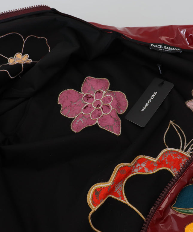 Dolce & Gabbana Maroon Floral Full Zip Polyester Women Jacket