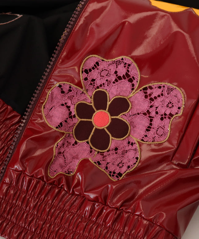 Dolce & Gabbana Maroon Floral Full Zip Polyester Women Jacket