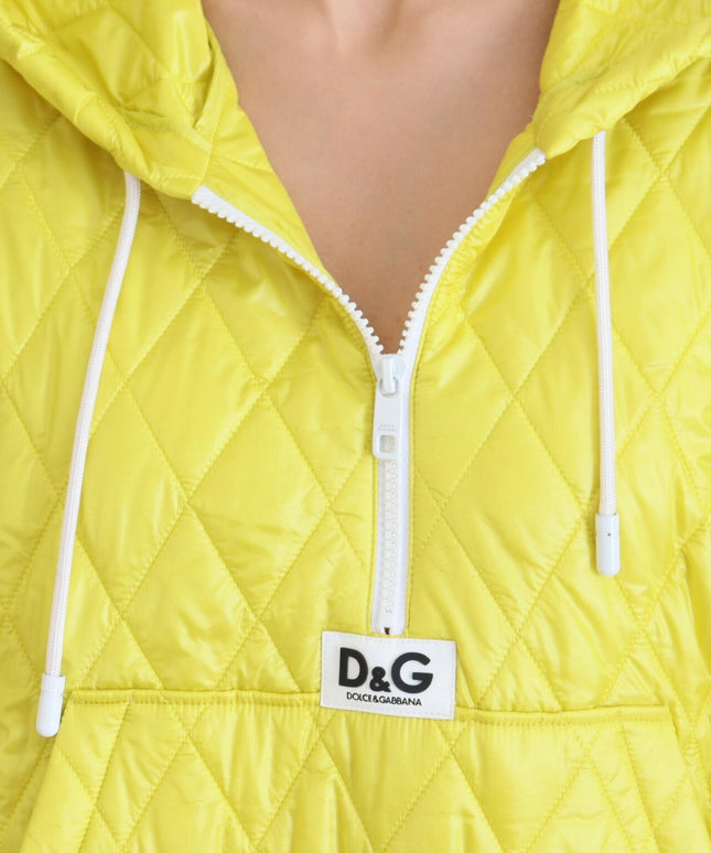 Dolce & Gabbana Yellow Nylon Quilted Hooded Pullover Jacket