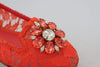 Dolce & Gabbana Red Taormina Lace Crystals Ballet Flats Shoes