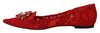 Dolce & Gabbana Red Taormina Crystals Loafers Flats Shoes