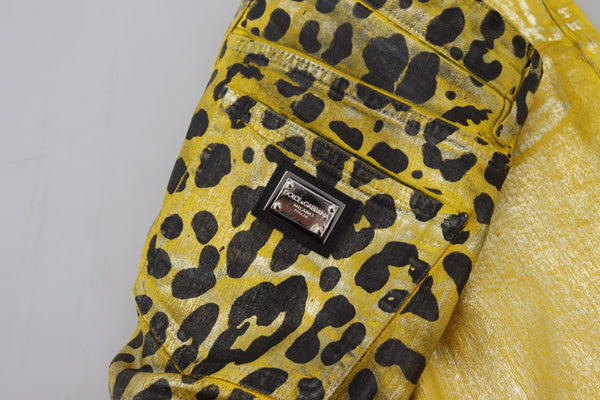Dolce & Gabbana Yellow Leopard Cotton Straight Denim Jeans