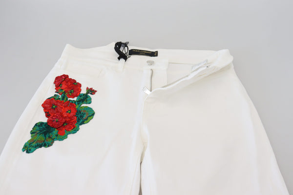 Dolce & Gabbana White Floral Embroidery Skinny Denim Jeans