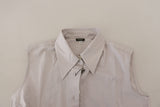 Ferre Light Gray Stripes Cotton Sleeveless Collared Top