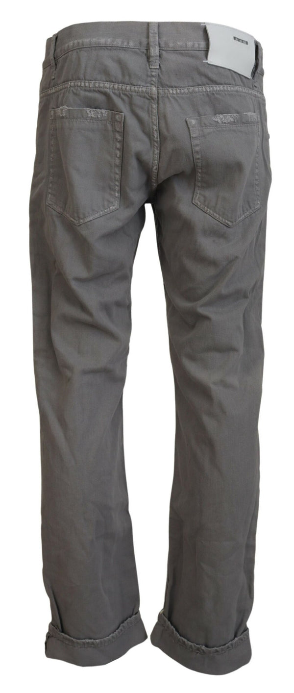 Acht Gray Cotton Straight Fit Folded Hem Casual Denim Jeans