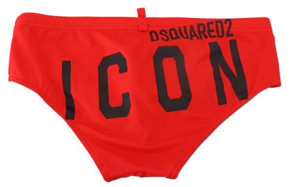 ملابس سباحة رجالية من Dsquared² بطبعة أيقونة باللونين الأحمر والأسود