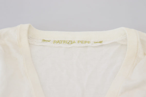 Patrizia Pepe Ivory V-Neck Long Sleeves Women Blouse Top