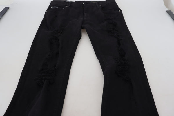 بنطلون جينز قطني ممزق من دولتشي آند غابانا باللون الأسود بقصّة "Slim Fit"