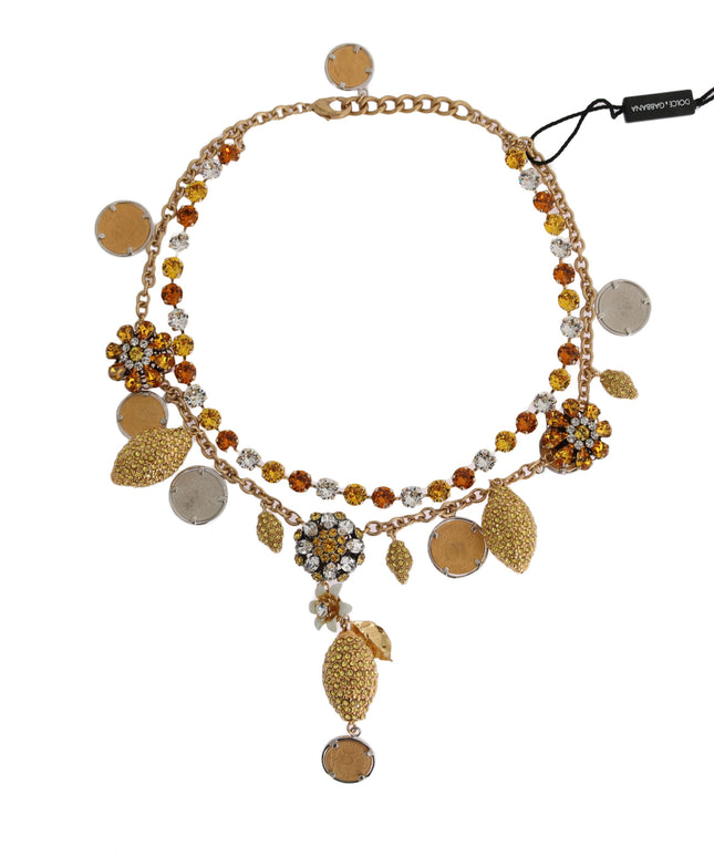 Dolce & Gabbana Gold Brass Crystal Logo Pineapple Statement Necklace
