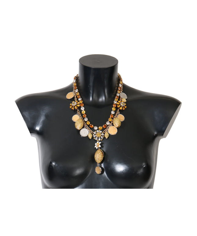 Dolce & Gabbana Gold Brass Crystal Logo Pineapple Statement Necklace