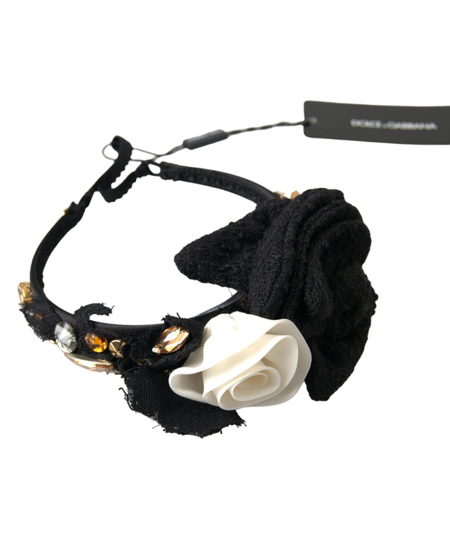 Dolce & Gabbana Diadem Headband Tiara White Rose Crystal Hair Gold