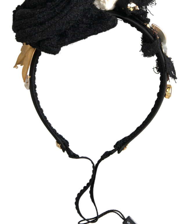 Dolce & Gabbana Diadem Headband Tiara White Rose Crystal Hair Gold
