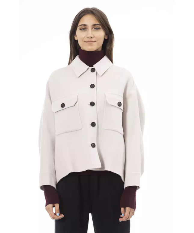 Alpha Studio Elegant White Wool Blazer Jacket