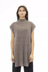 Alpha Studio Brown Wool Women Sweater with Turtleneck and Side Slits