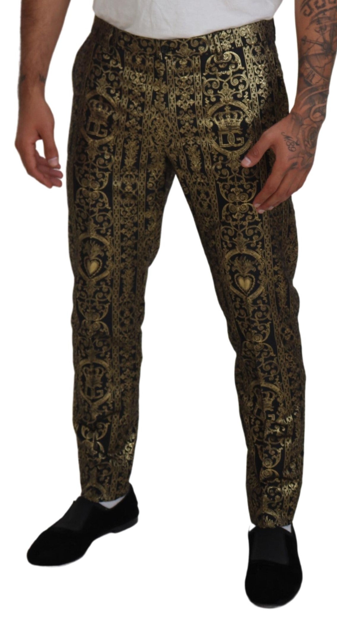 Dolce & Gabbana Black Gold Jacquard Dress Trouser Pants